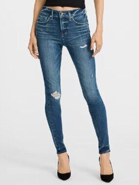 Express Mid Rise Dark Wash Ripped Skinny Jeans 8S NWT!
